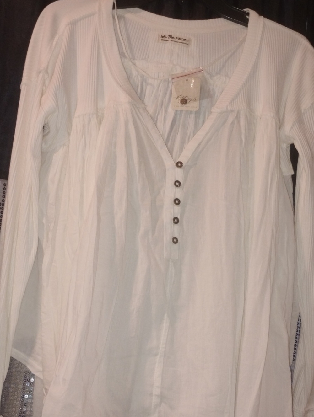 We The Free White Long-Sleeve Henley Tunic Top